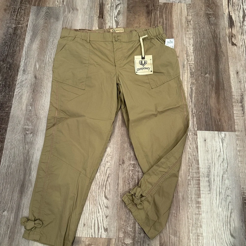 NWT Democracy Cargo Pants Curve Equality Stretch Waist Leg Ties Neutral Sz 14 - Picture 5 of 9
